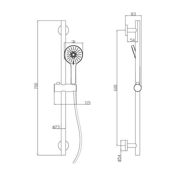 Iš žalvario dušo komplektas matinės juodos spalvos su rankiniu dušu/stumdomas laikiklis 70 cm – Sapho-image-3