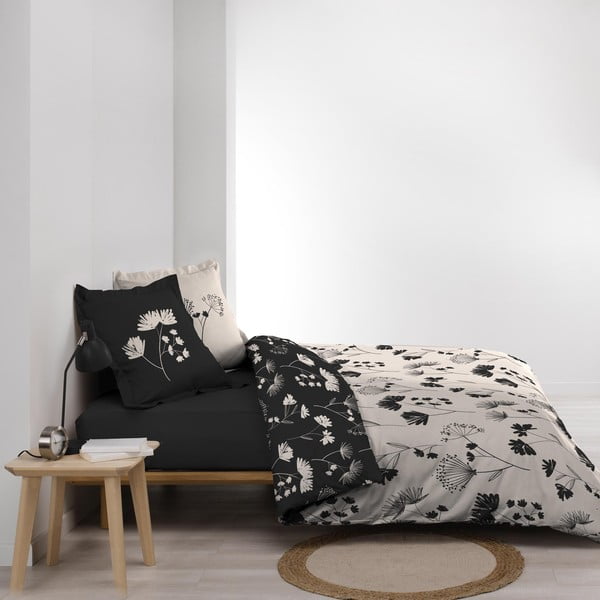 Iš medvilninio perkelio dvigulė/itin ilga patalynė juodos spalvos/smėlio spalvos 240x220 cm Iris – douceur d'intérieur-image-4