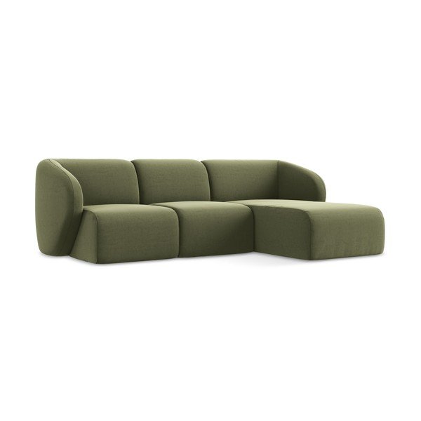 Žalios spalvos kampinė sofa iš velveto (su dešiniuoju kampu/su gultu) Lani – Makamii-image-1