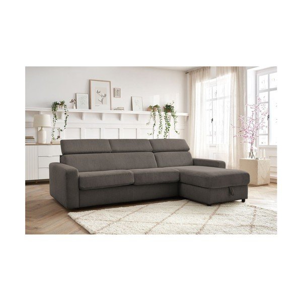 Iš kordinio velveto sulankstoma kampinė sofa pilkos spalvos/rudos spalvos (kintama) Monaco – Bobochic Paris-image-1