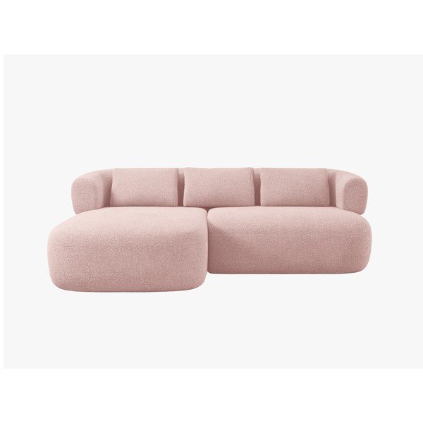 Šviesiai rožinės spalvos kampinė sofa iš boucle (su kairiuoju kampu/su gultu) Jenny – Micadoni -image-1