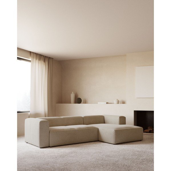 Kampinė sofa smėlio spalvos (su dešiniuoju kampu) Blok – Kave Home-image-1