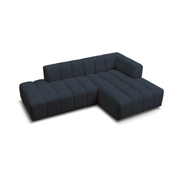 Tamsiai mėlynos spalvos iš boucle kampinė sofa (su dešiniuoju kampu/su gultu) Annecy – Bobochic Paris-image-3