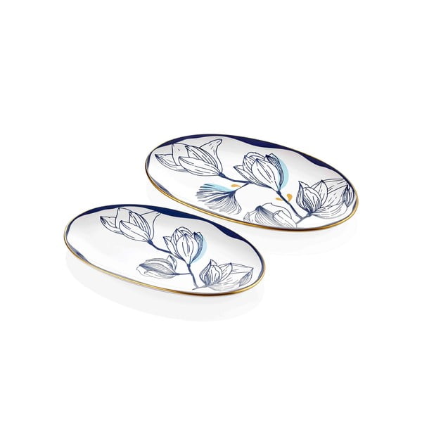 2 baltos spalvos porceliano lėkščių su mėlynomis gėlėmis rinkinys Mia Bleu-image-2
