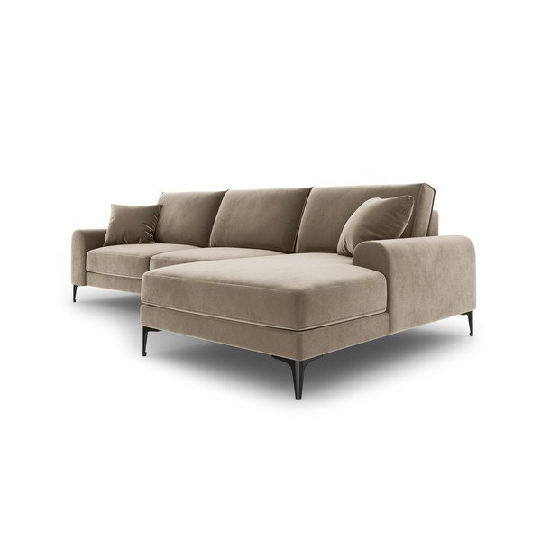 Smėlio spalvos aksominė kampinė sofa Mazzini Sofas Madara, kampas dešinėje-image-4