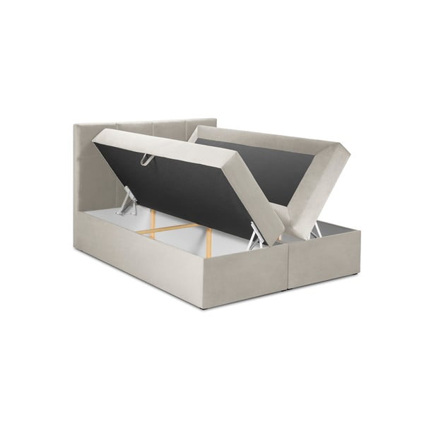 Smėlio spalvos aksominė dvigulė lova Mazzini Beds Mimicry, 180 x 200 cm-image-3