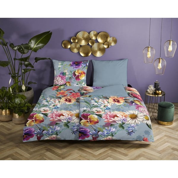 Pilkos spalvos ekologiškos medvilnės viengulė patalynė Descanso Sunflower, 140 x 220 cm-image-1