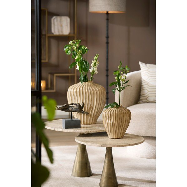 Bronzinės spalvos/šviesios natūralios spalvos apvalios formos kavos staliukas su akmens stalviršiu ø 50 cm Bahia – Light & Living-image-1