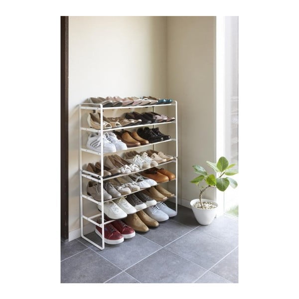 Baltos spalvos reguliuojama 3 pakopų batų lentyna YAMAZAKI Maebashi-image-2