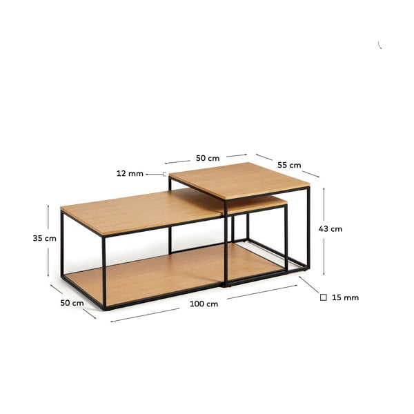 Apvalios formos kavos staliukai natūralios spalvos 2 vnt. su ąžuolo dekoro stalviršiu 50x100 cm Yoana – Kave Home-image-4