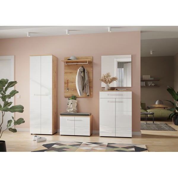 Baltos spalvos natūralių batų lentyna ąžuolo dekore Aledo - Germania-image-3