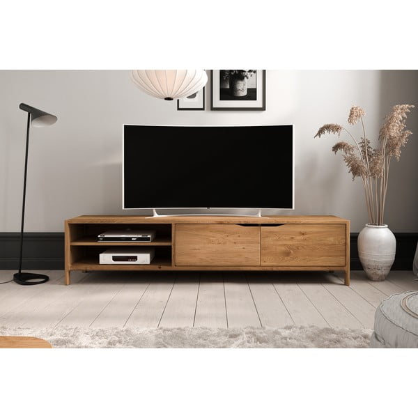 Iš ąžuolo masyvo TV spintelė natūralios spalvos 200x48 cm Twig – The Beds-image-1
