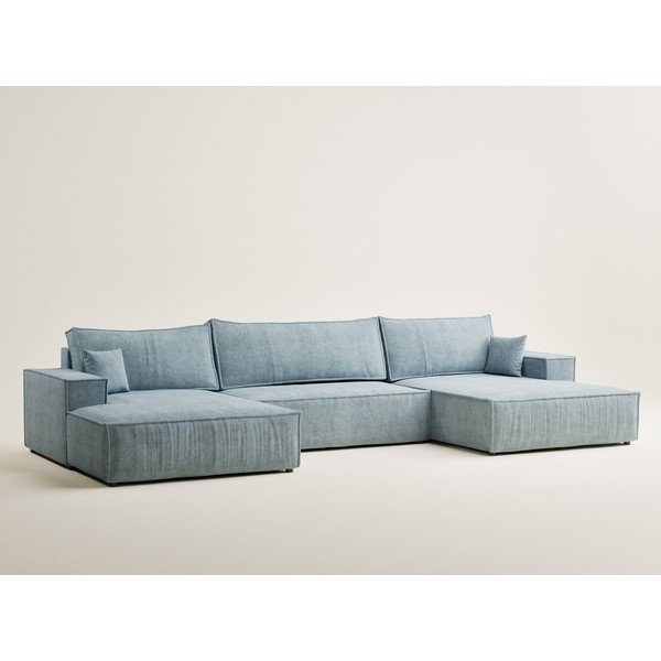 Šviesiai mėlynos spalvos sulankstoma/su sandėliavimo vieta kampinė sofa iš šenilinio audinio („U“ formos) Kyoto – Maison de Rêve-image-2