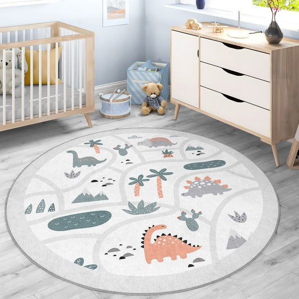 Skalbiamas vaikiškas žaidimų kilimas šviesiai pilkos spalvos ø80 cm Dino Park – Mila Home-image-4