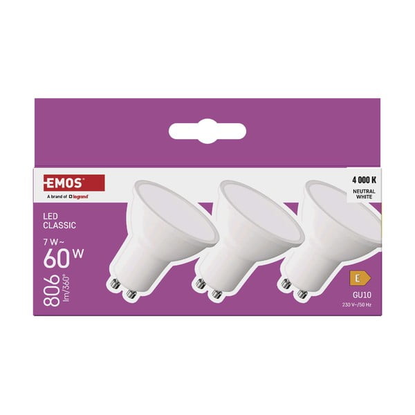 LED lemputės neutrali 3 vnt. 7 W GU10, – EMOS-image-1
