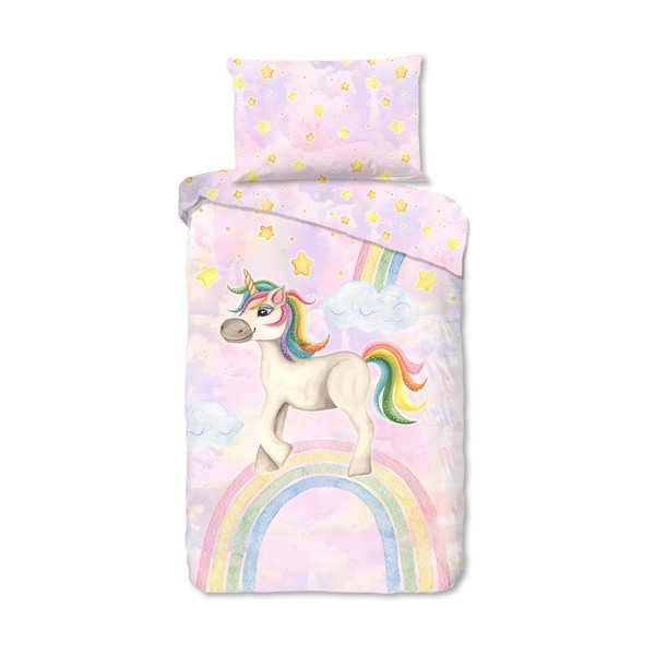 Rožinės spalvos iš medvilnės viengulė vaikiška patalynė 140x200 cm Unisweet – Good Morning