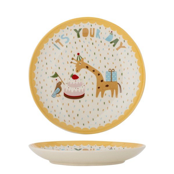 Geltonos spalvos/kreminės spalvos iš akmens masės vaikiška lėkštė ø 16 cm Celebrate – Bloomingville Mini-image-4