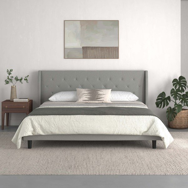 Dvigulė lova pilkos spalvos audiniu dengta 180x200 cm Her Majesty – Støraa-image-2