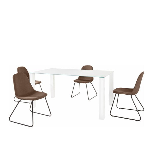Balto valgomojo stalo ir 4 tamsiai rudų valgomojo kėdžių rinkinys "Støraa Dante Colombo Duro