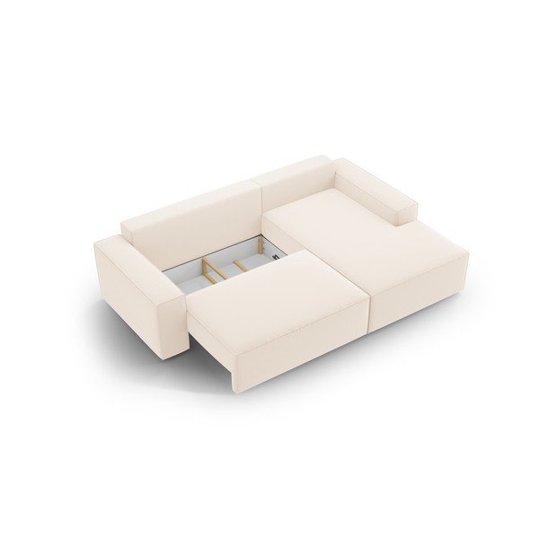 Iš velveto sulankstoma/su sandėliavimo vieta kampinė sofa smėlio spalvos (su dešiniuoju kampu/su gultu) Jodie – Micadoni -image-4