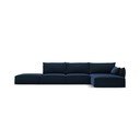 Tamsiai mėlynos spalvos iš velveto kampinė sofa (su dešiniuoju kampu/su gultu) Vanda – Mazzini Sofas
