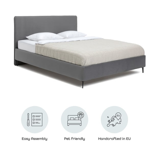 Pilkos spalvos dvigulė lova audiniu dengta su grotelėmis 180x200 cm Noira Slim – Bonami Selection-image-4