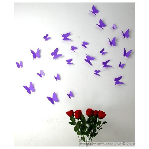 12 violetinių 3D lipdukų rinkinys Ambiance Butterflies