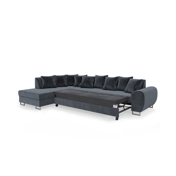 Pilka aksominė kampinė sofa Kooko Home Calmato, kampas kairėje-image-3