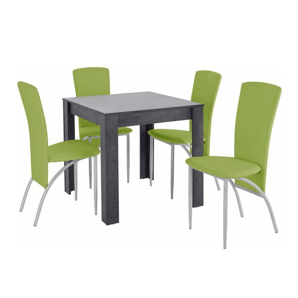 Valgomojo stalo ir 4 žalių valgomojo kėdžių komplektas "Støraa Lori Nevada Duro Slate Green