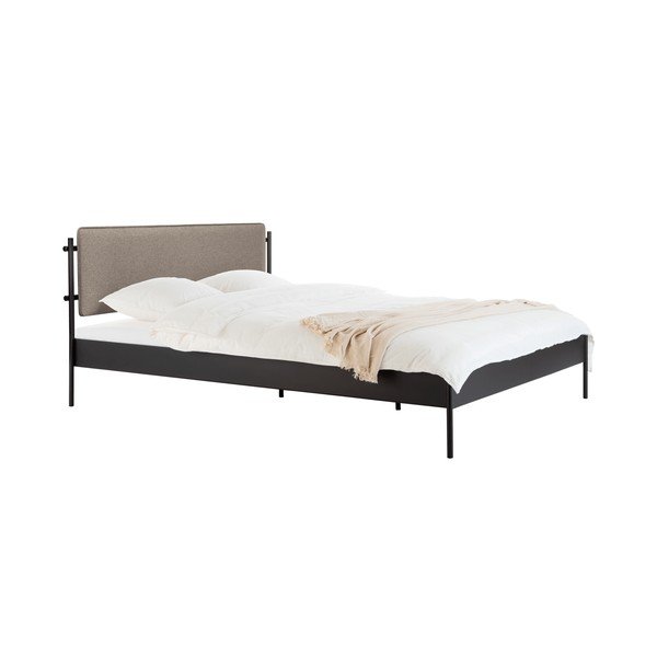 Juodos spalvos iš plieno dvigulė lova audiniu dengta su lovos grotelėmis 200x200 cm Eton Basic – noo.ma