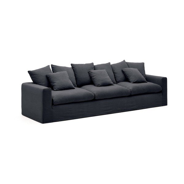 Iš lino sofa antracito spalvos 340 cm Nora – Kave Home