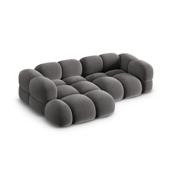 Pilkos spalvos iš velveto kampinė sofa (su kairiuoju kampu/su gultu) Loretto – Cosmopolitan Design-image-2