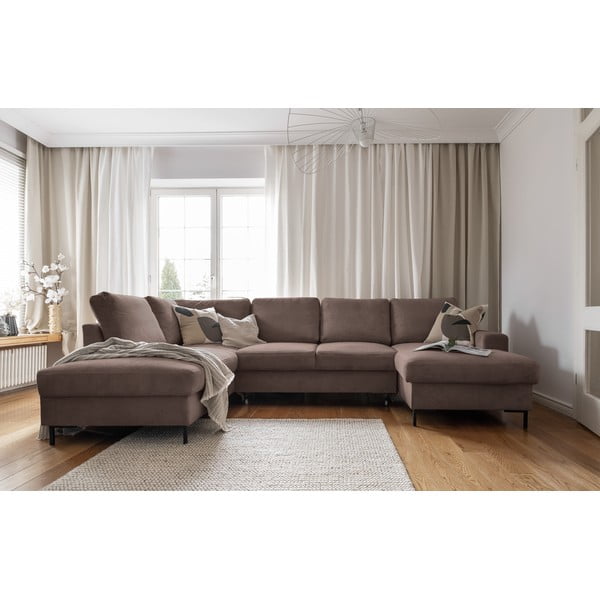 Iš kordinio velveto sulankstoma kampinė sofa rudos spalvos (su kairiuoju kampu) Lofty Lilly – Miuform-image-4