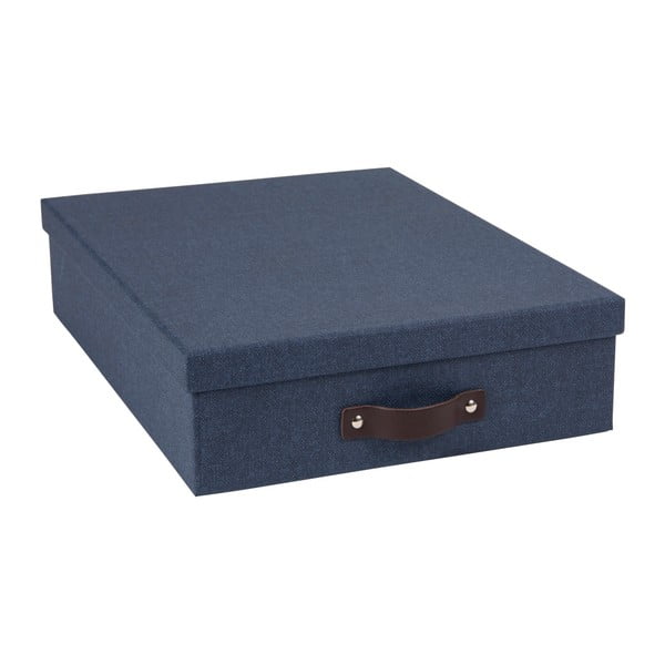 Tamsiai mėlyna dokumentų laikymo dėžutė su odine rankena "Bigso", A4 dydžio