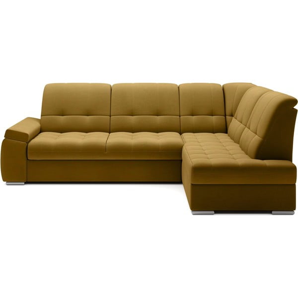 Geltonos spalvos iš velveto sulankstoma/su sandėliavimo vieta kampinė sofa (su dešiniuoju kampu/„L“ formos) Sado – ELTAP