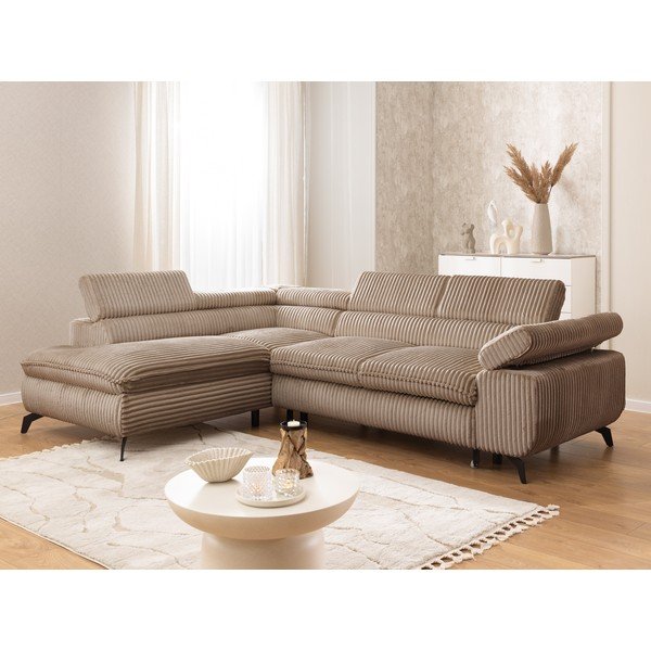 Rudos spalvos kampinė sofa iš kordinio velveto (su kairiuoju kampu/„L“ formos) Marbeya  – Ropez-image-1