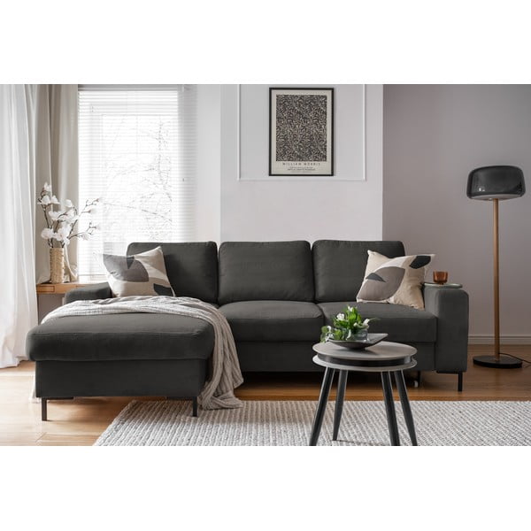 Iš kordinio velveto sulankstoma kampinė sofa tamsiai pilkos spalvos (su kairiuoju kampu) Lofty Lilly – Miuform-image-4