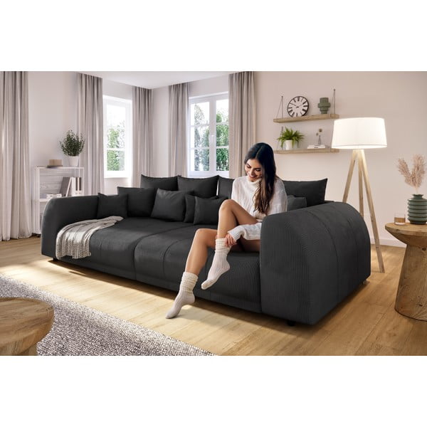 Juodos spalvos iš kordinio velveto sofa 310 cm Vanessa – Ropez-image-4