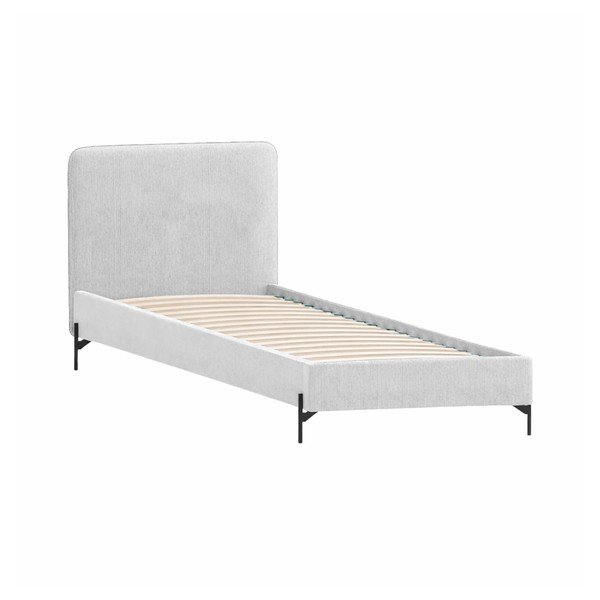 Viengulė lova šviesiai pilkos spalvos audiniu dengta su lovos grotelėmis 90x200 cm Barker – Ropez