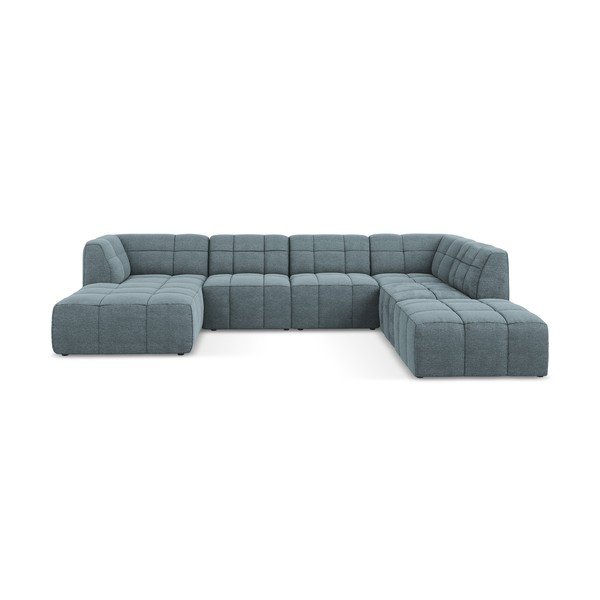 Mėlynos spalvos kampinė sofa iš boucle („U“ formos) Aloha – Makamii
