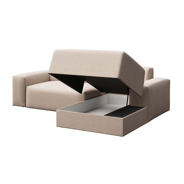 Smėlio spalvos iš velveto sulankstoma/su sandėliavimo vieta kampinė sofa (su dešiniuoju kampu/su gultu) Villet – Rodier-image-3