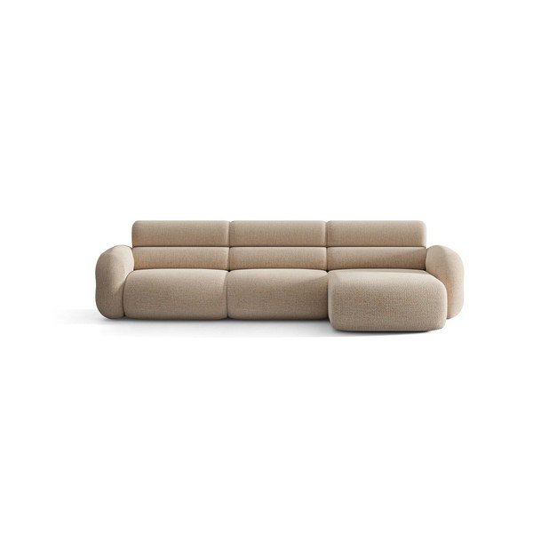 Smėlio spalvos kampinė sofa iš šenilinio audinio (su dešiniuoju kampu/su gultu) Neo – Micadoni -image-1