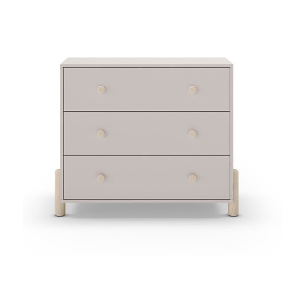 Iš pušies masyvo žema vaikiška šoninė spintelė kreminės spalvos 90x80 cm Enola – Marckeric