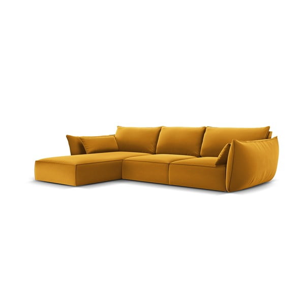 Garstyčių spalvos iš velveto kampinė sofa (su kairiuoju kampu/su gultu) Vanda – Mazzini Sofas-image-2