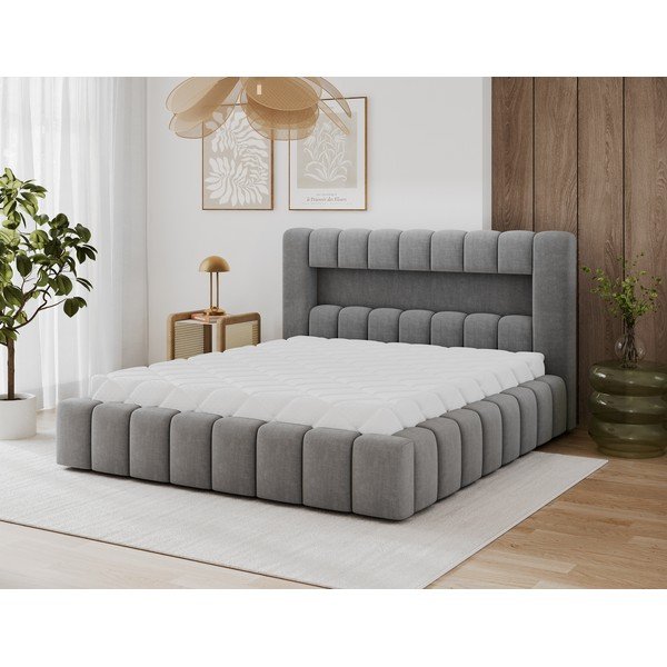 Pilkos spalvos dvigulė lova dengta audiniu su sandėliavimo vieta su lovos grotelėmis 180x200 cm Lamica – ELTAP-image-2