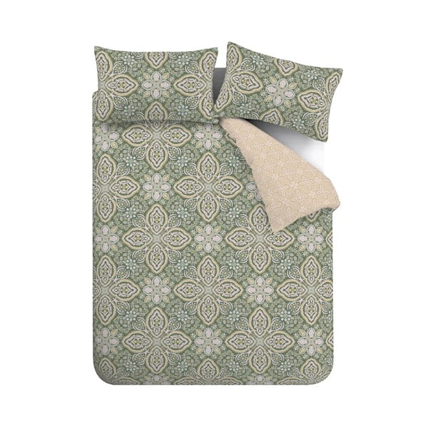 Žalios spalvos/smėlio spalvos dvigulė patalynė 200x200 cm Alba Geo – Pineapple Elephant