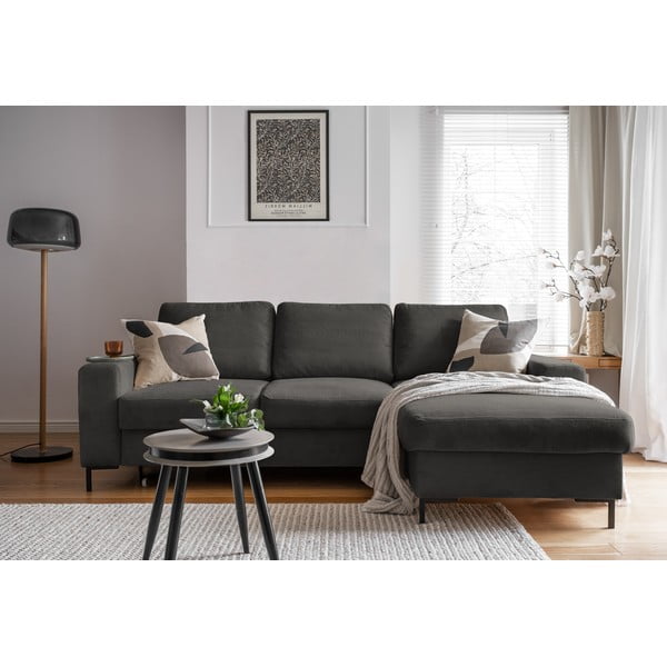 Iš kordinio velveto sulankstoma kampinė sofa tamsiai pilkos spalvos (su dešiniuoju kampu) Lofty Lilly – Miuform-image-4