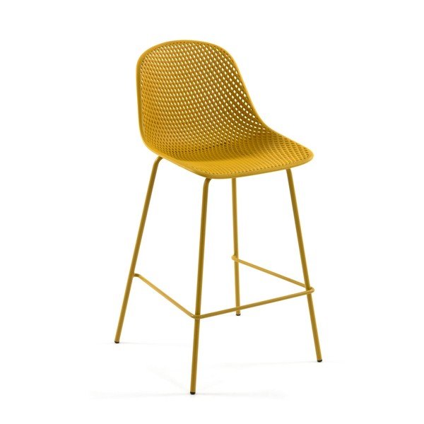 Ochros spalvos metalinė/plastikinė sodo baro taburetė Quinby – Kave Home