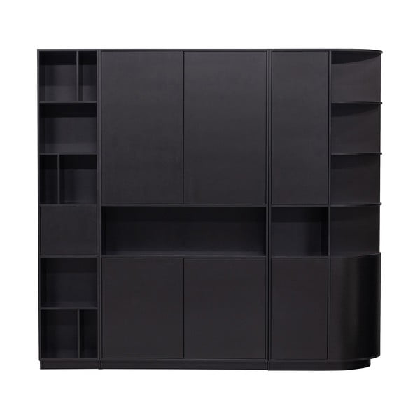 Iš pušies masyvo modulinė knygų spinta juodos spalvos 228x210 cm Finca – WOOOD