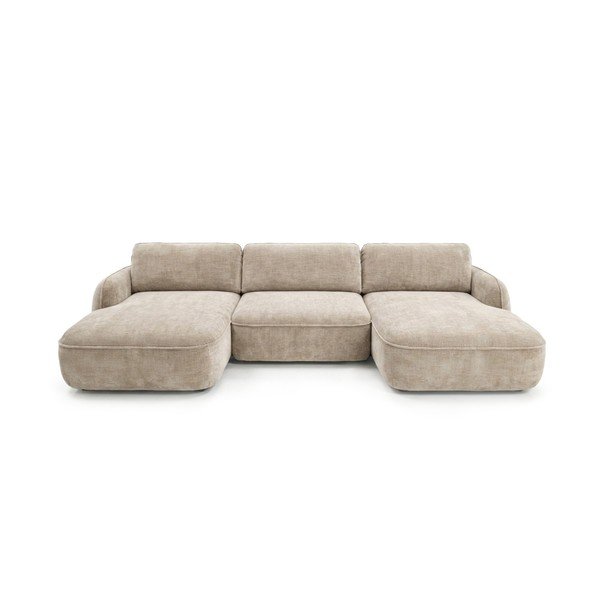 Smėlio spalvos sulankstoma/su sandėliavimo vieta kampinė sofa iš velveto („U“ formos) Celeste – Bobochic Paris